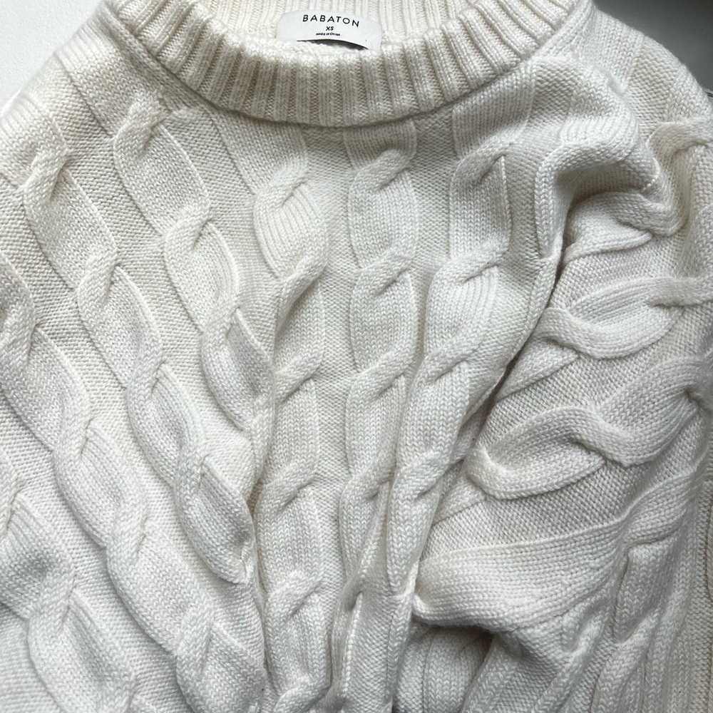 Aritzia Babaton Glory Merino Wool White Cable Knit Cropped Sweater - Picture 9 of 9